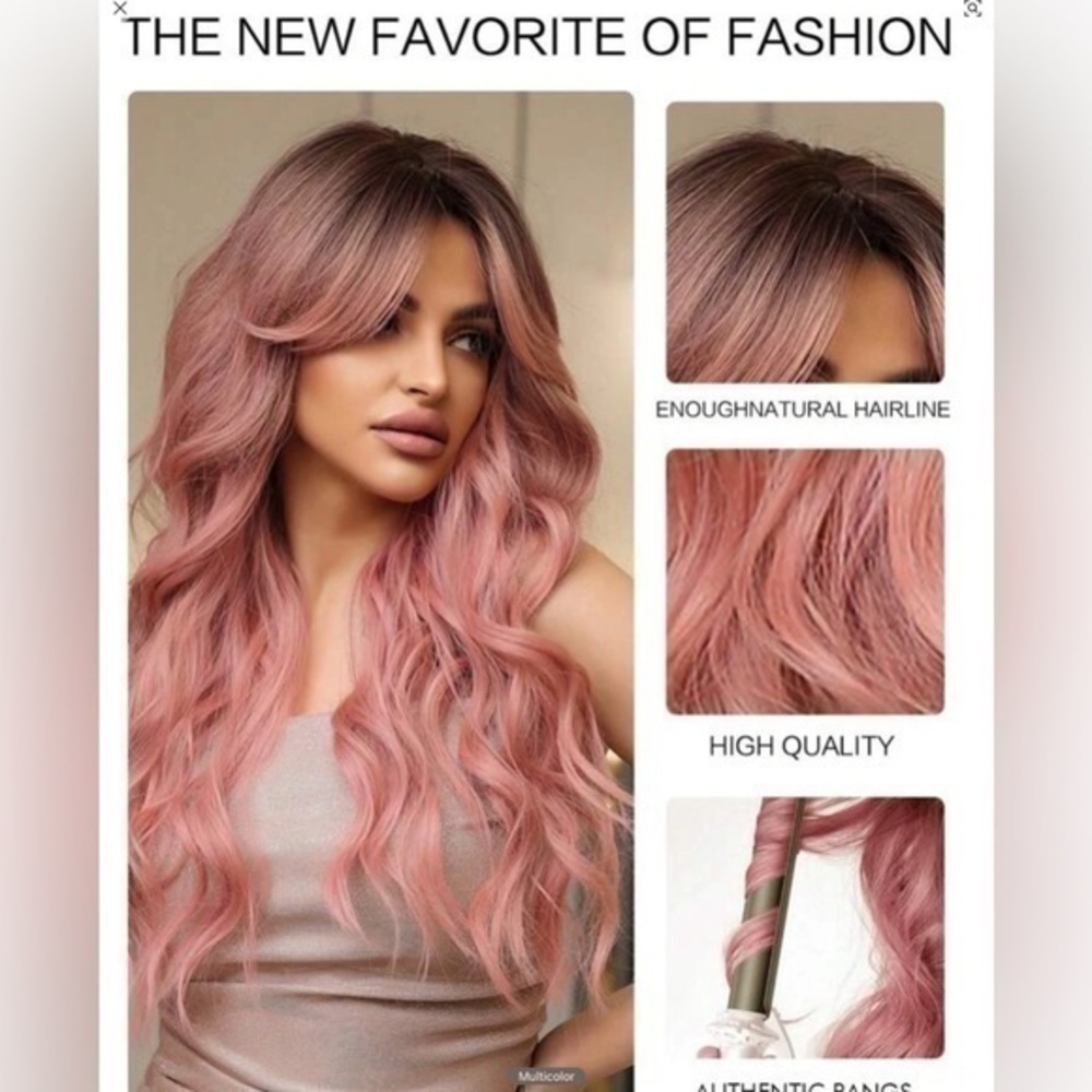 ✨NWT 26 Inch Butterfly Haircut Synthetic Wig ombré pink - Picture 6 of 9